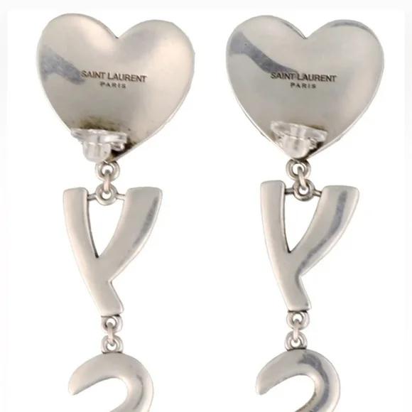 Saint Laurent Black Heart Drop Earrings - Picture 2 of 5